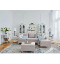 Pouf stile shabby velluto beige con piedi in legno