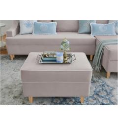 Pouf imbottito velluto beige con piedi in legno shabby