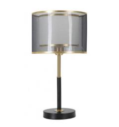 Lampada da tavolo in metallo nero e oro paralume in tessuto a due livelli - Arrediorg