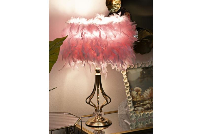 Lampada da tavolo rosa in metallo dorato - Arrediorg Lampada da tavolo rosa in metallo dorato - Arrediorg