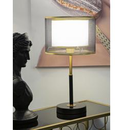Lampada da tavolo in metallo nero e oro paralume in tessuto a due livelli - Arrediorg