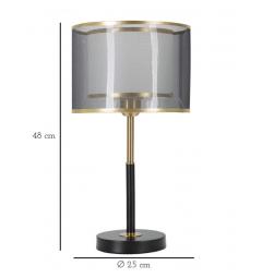 Lampada da tavolo in metallo nero e oro paralume in tessuto a due livelli - Arrediorg