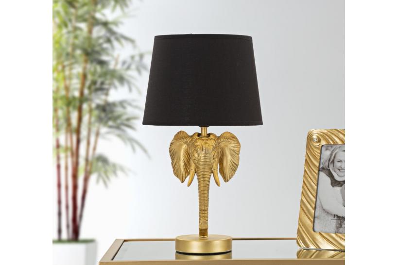 Lampada da tavolo in metallo nero con testa di elefante - Arrediorg Lampada da tavolo in metallo nero con testa di elefante - Arrediorg