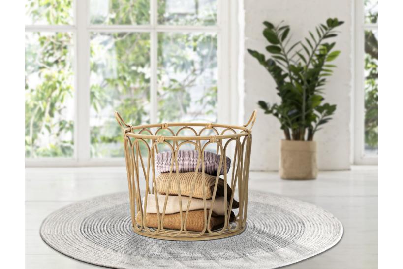 Cesto rotondo in metallo con finiture in rattan - Arrediorg Cesto rotondo in metallo con finiture in rattan - Arrediorg