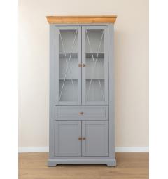 Vetrina pino massello grigio e naturale due ante shabby country