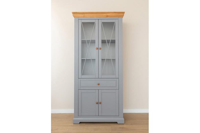 Vetrina pino massello grigio e naturale due ante shabby country Vetrina pino massello grigio e naturale due ante shabby country