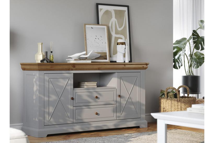 Madia pino massello di pino grigio cenere e top color rovere shabby country Madia pino massello di pino grigio cenere e top color rovere shabby country