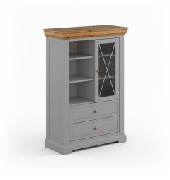 Cristalliera bassa pino massello grigio e rovere shabby country