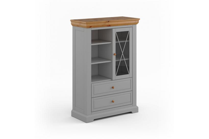 Cristalliera bassa pino massello grigio e rovere shabby country Cristalliera bassa pino massello grigio e rovere shabby country