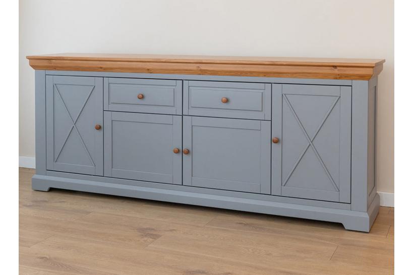 Credenza pino massello grigio e color rovere shabby country Credenza pino massello grigio e color rovere shabby country