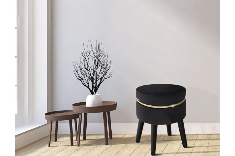 Sgabello in legno e velluto nero con fascia in oro - arrediorg