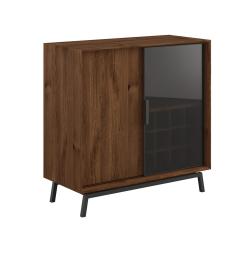 Mobile bar in rovere massello tabacco e vetro con portabottiglie