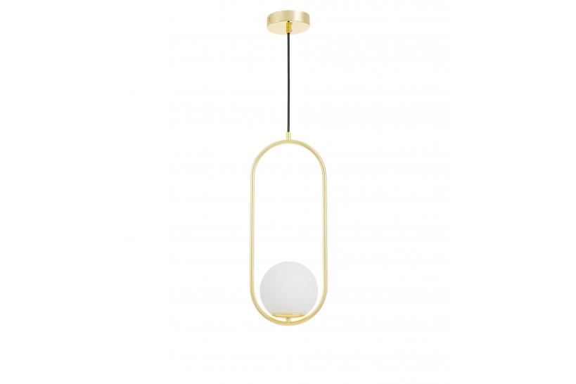 Lampadario a sospensione in metallo oro struttura rettangolare con sfera - Arrediorg Lampadario a sospensione in metallo oro struttura rettangolare con sfera - Arrediorg