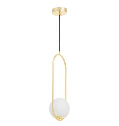 Lampadario a sospensione in metallo oro struttura rettangolare con sfera - Arrediorg