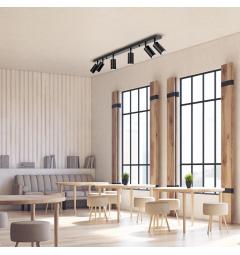 Plafoniera in metallo nero con piastra rettangolare a soffitto 6 punti luce