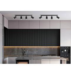 Plafoniera in metallo nero con piastra rettangolare a soffitto 4 punti luce
