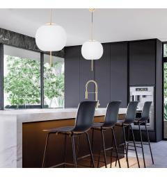 Lampada sospensione palla bianca asta metallo dorato ALPINA D20 Lampada sospensione palla bianca asta metallo dorato ALPINA D20