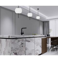 lampada a sfera con sospensione metallo nero paralume bianco ALPINA D20