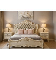 Letto classico imbottito con cornice in legno avorio 180 X 200 BELLA 976