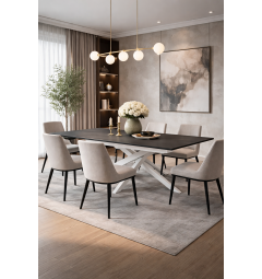 Tavolo da Pranzo di Design Piano Scuro e Base Bianca