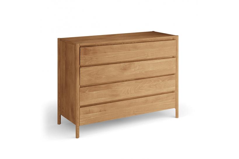 Cassettiera moderna in legno massello di rovere oliato 4 cassetti