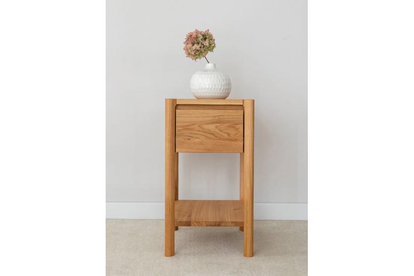 Tavolino basso con cassetto rovere massello oliato