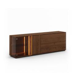 Mobile TV con vetrina in rovere massello tabacco