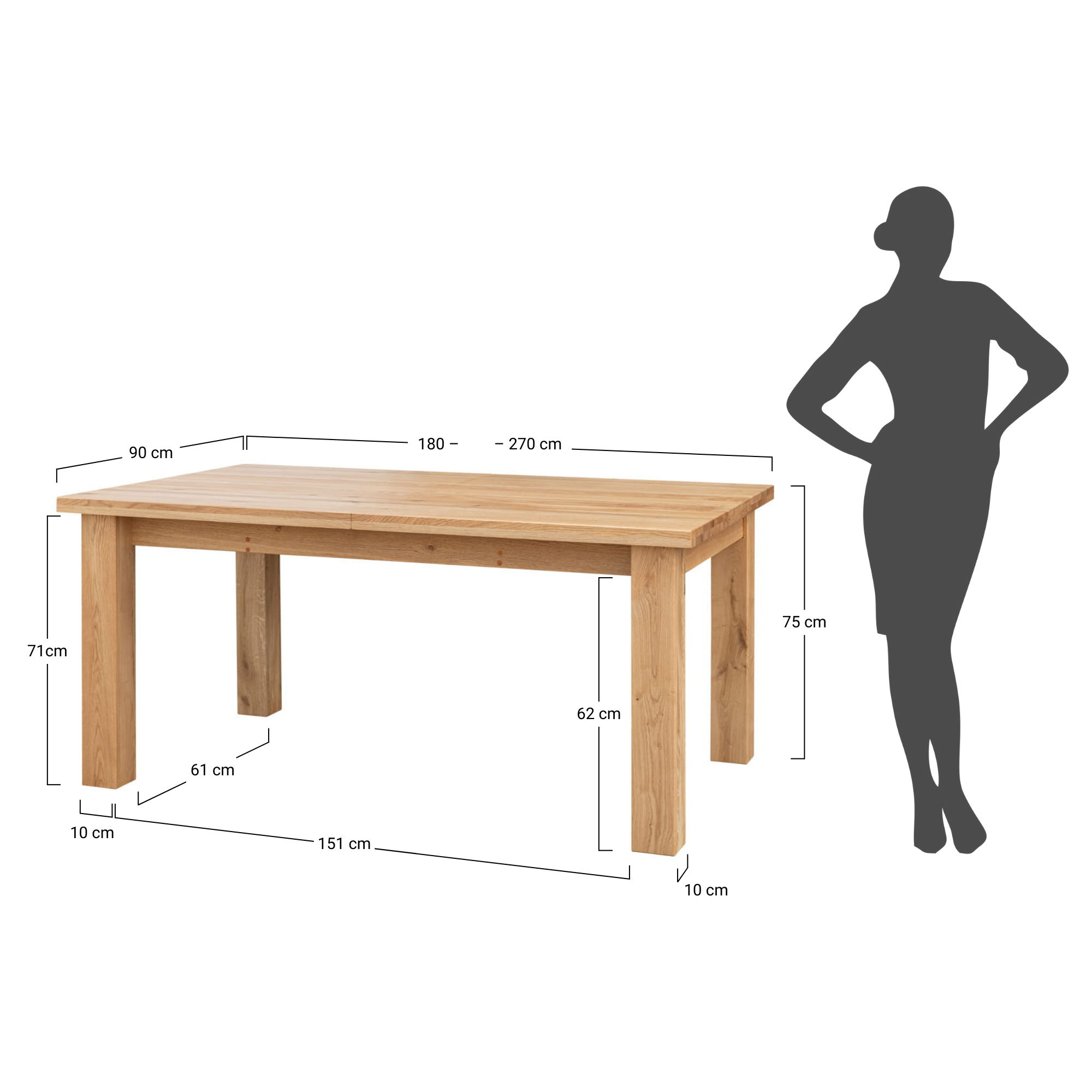 misure tavolo allungabile da 6 a 12 posti rettangolare rovere massello