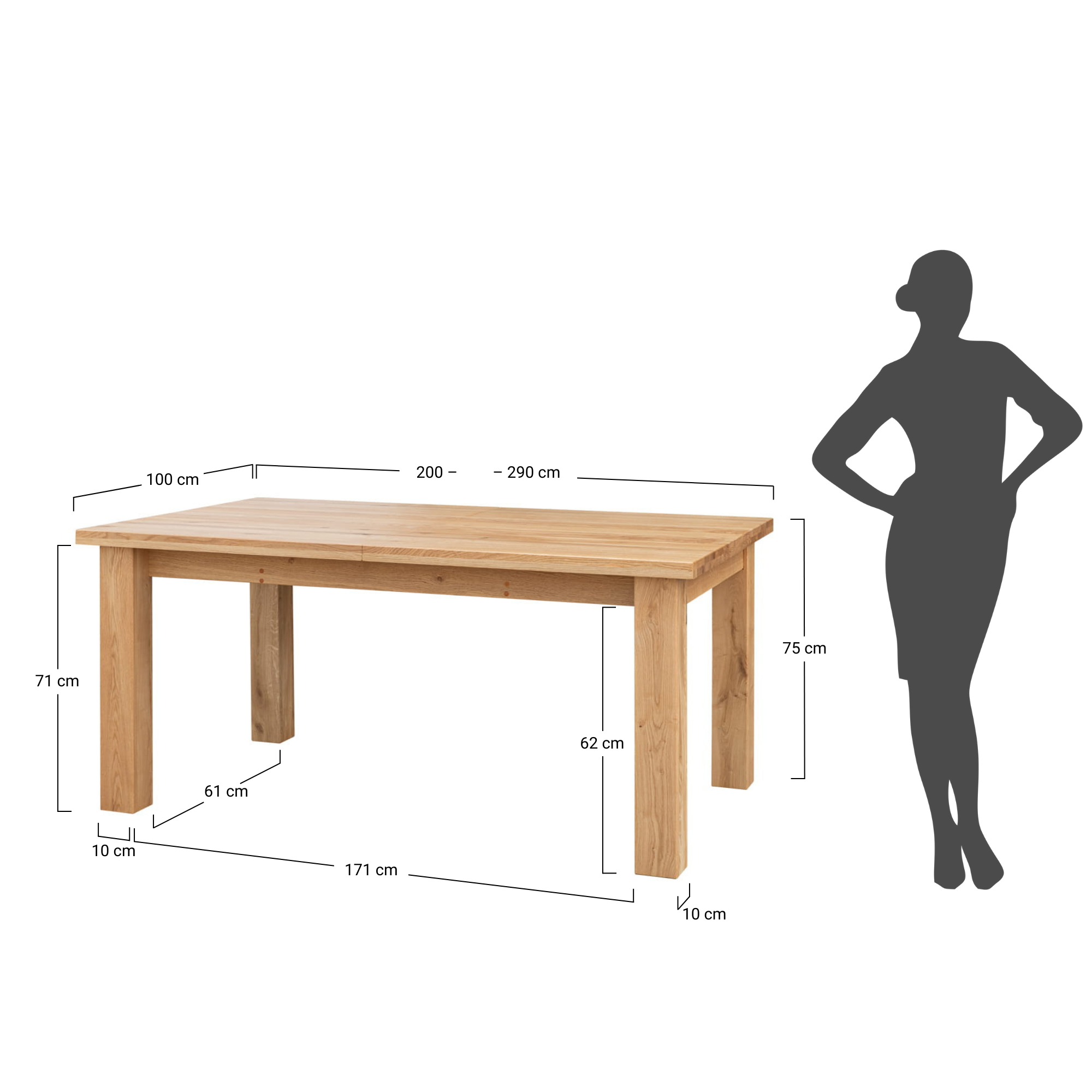 misure tavolo allungabile da 8 a 14 posti rettangolare rovere massello