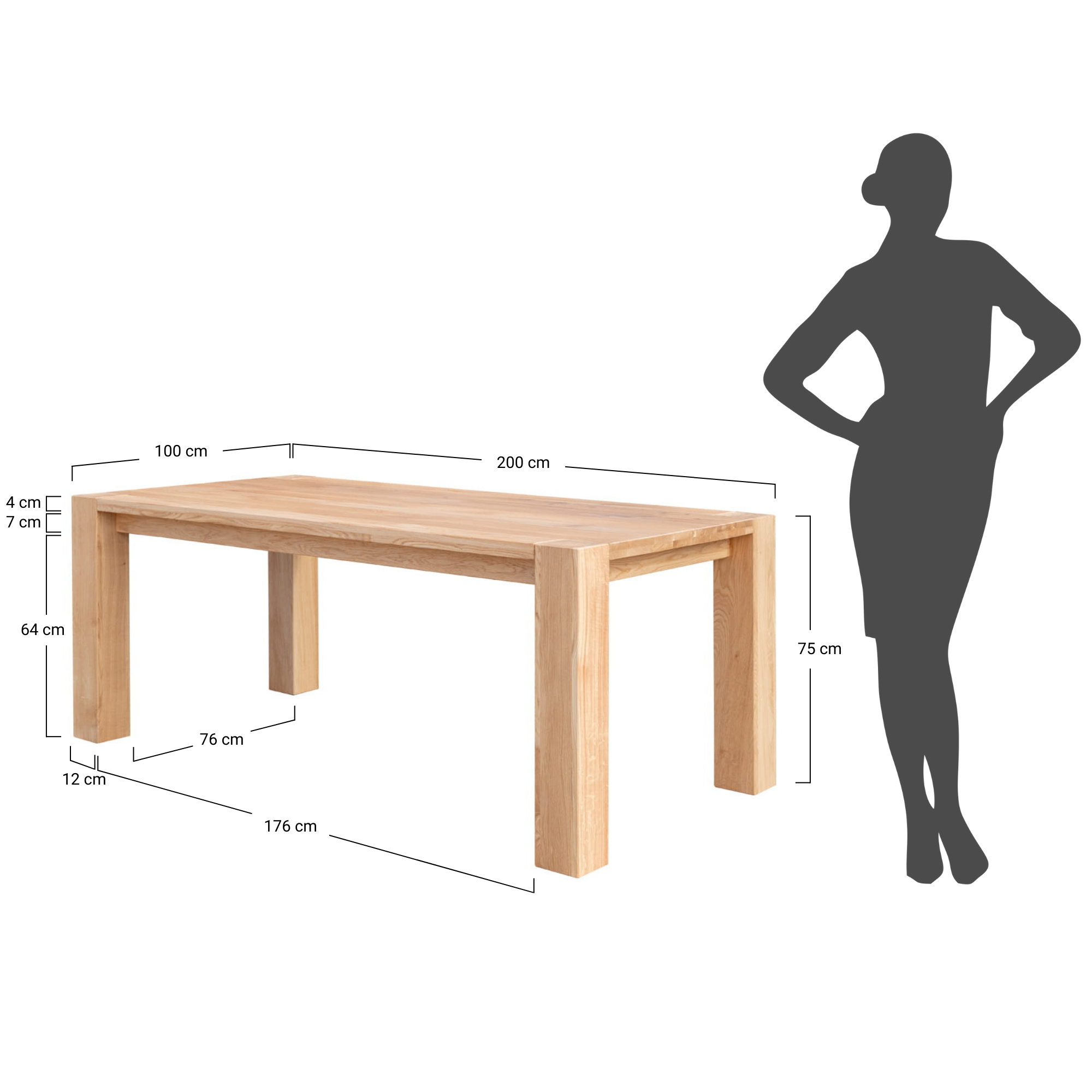 tavolo legno massello rovere scortecciato chiaro 200x100