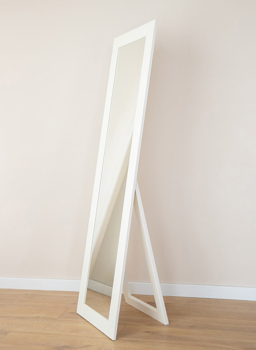 specchio shabby chic bianco da terra in legno massello di pino