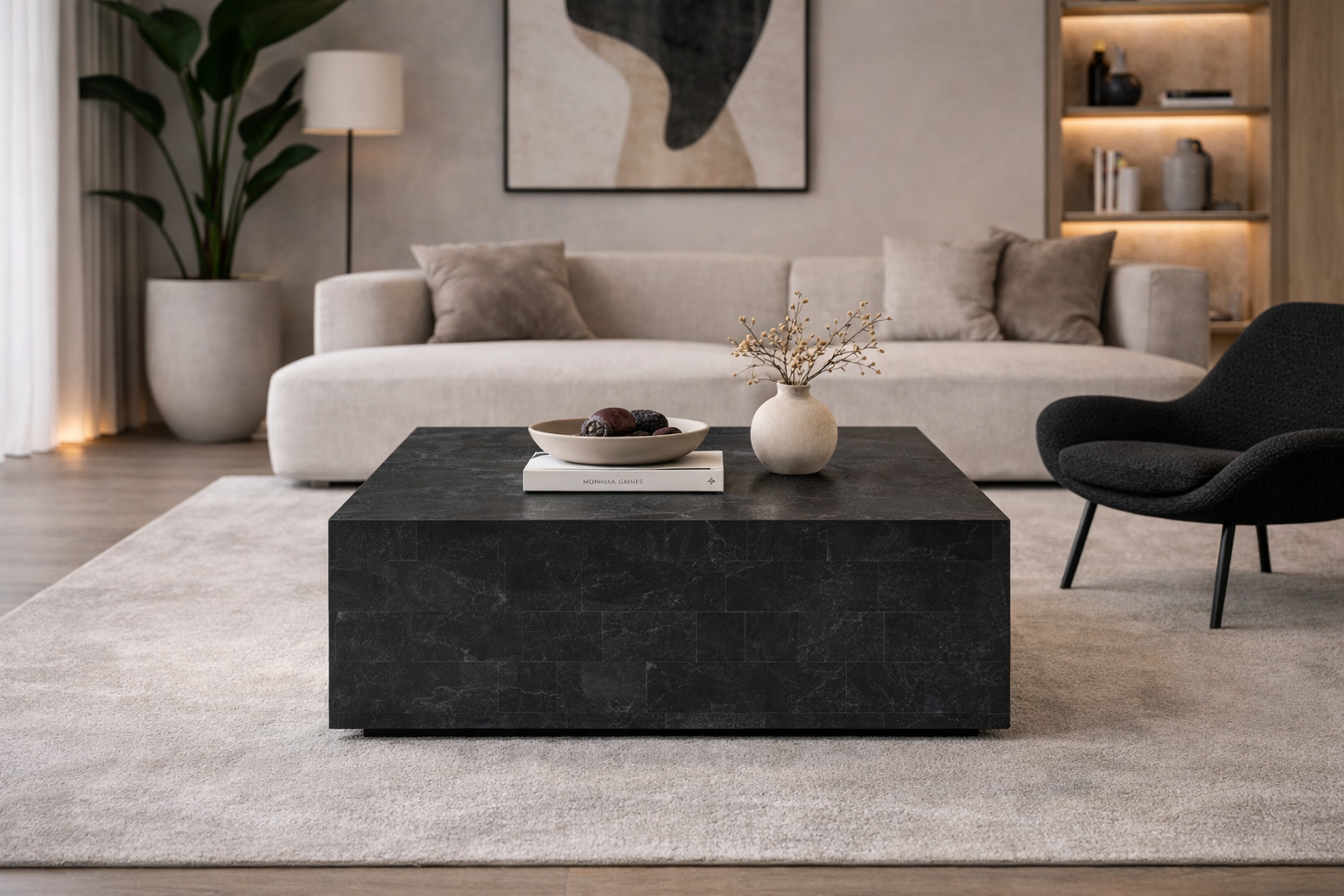 Tavolino da salotto moderno in pietra nero