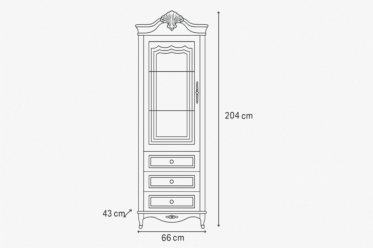 vetrina 1 anta stile classico color avorio tre cassetti