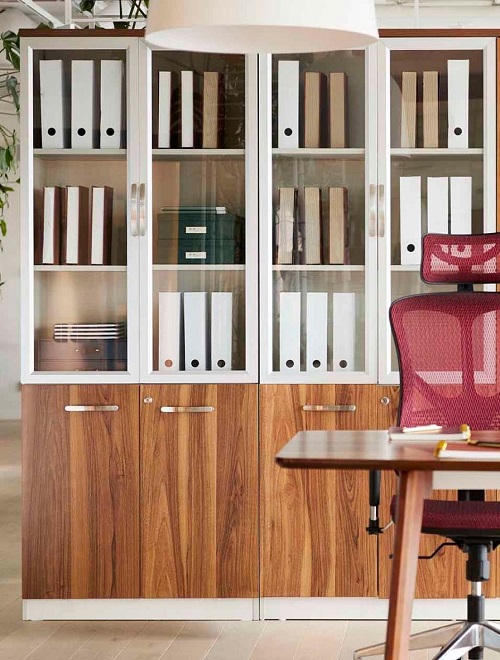armadio ufficio ante vetro e legno
