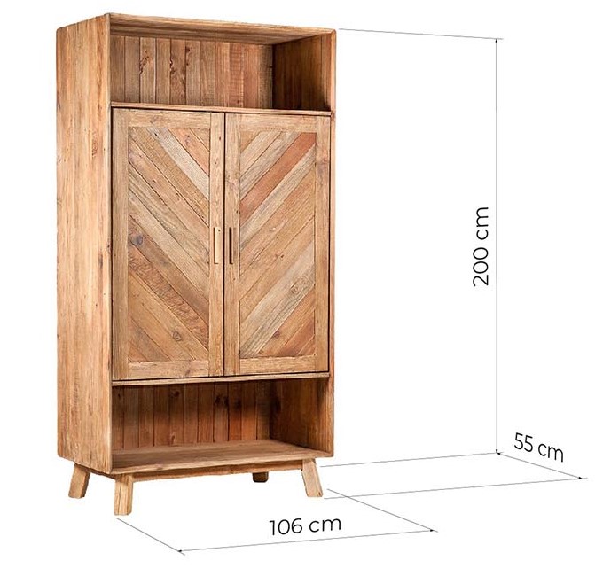 armadio rustico legno naturale due ante in legno massello di pino