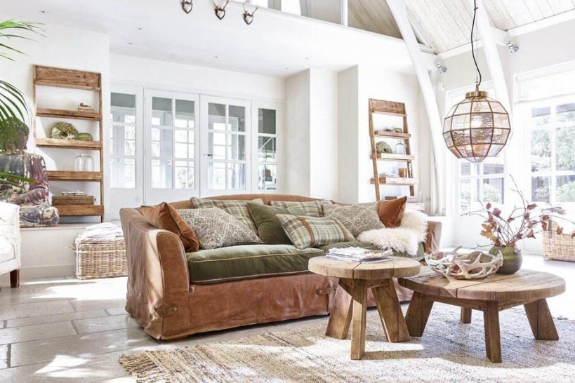 Arredamento in stile scandinavo realizzato con i mobili rustici Woodside mobili in legno moderni
