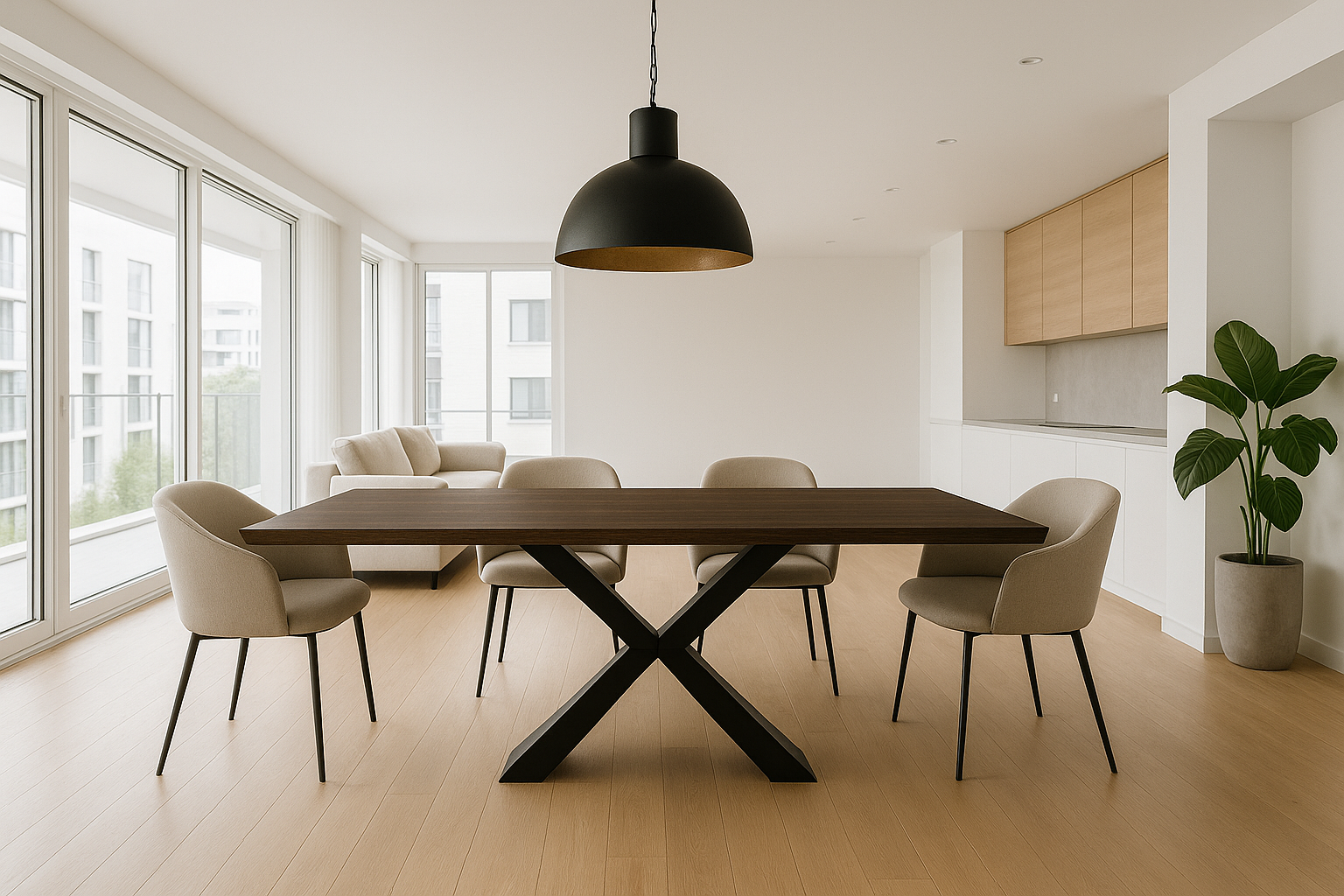 Tavolo moderno fisso rettangolare Tavolo da pranzo fisso TEMPRA in rovere e metallo