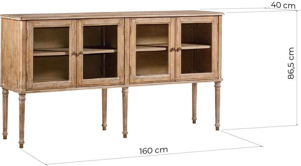 Credenza bassa shabby chic 4 ante vetro in legno