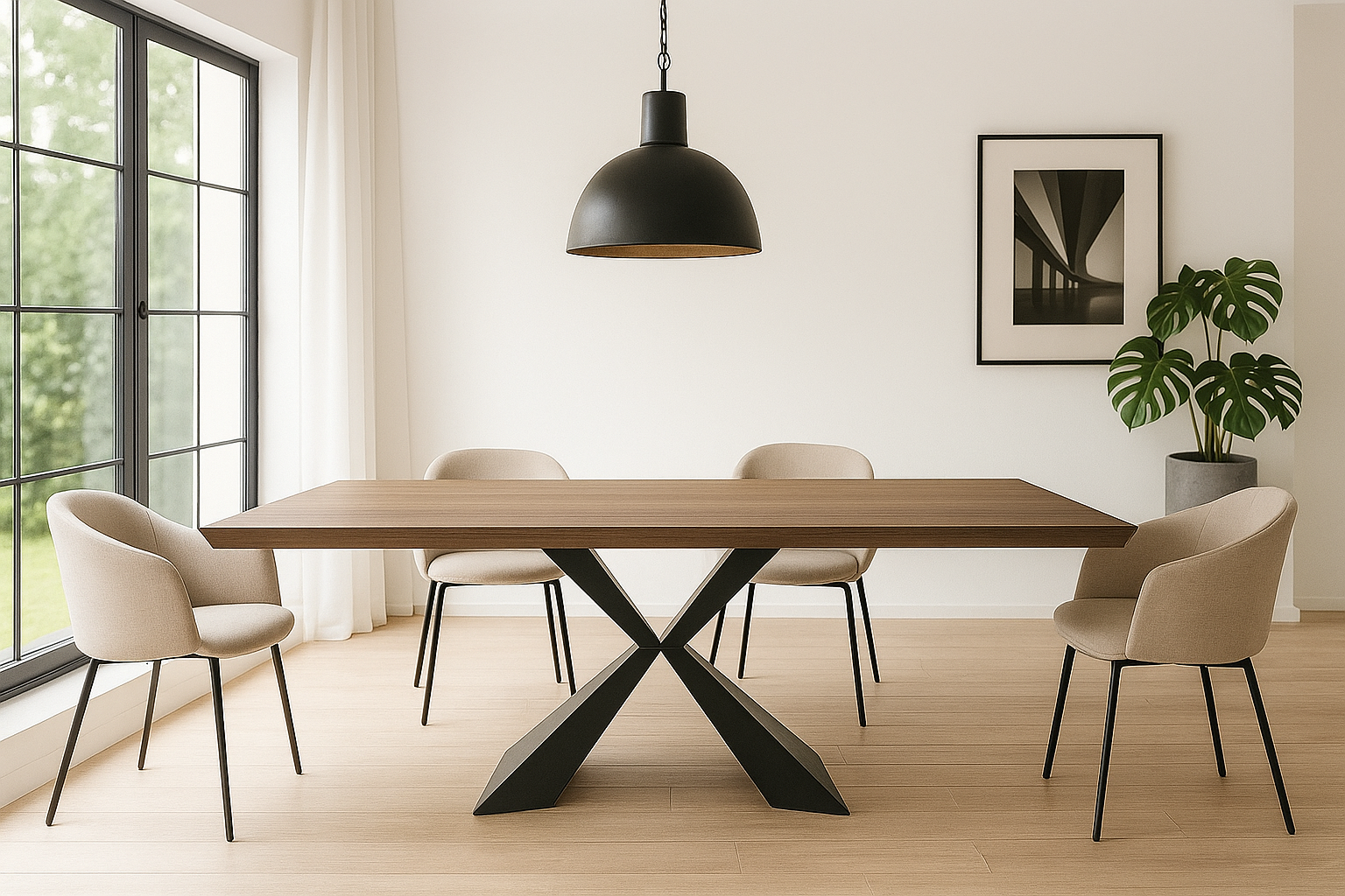 Tavolo moderno fisso rettangolare Tavolo da pranzo moderno in rovere naturale e metallo 200x100 cm