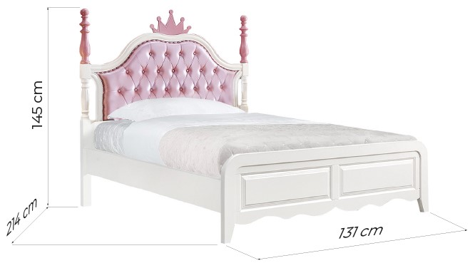 letto principessa per bambine in legno bianco e rosa con testata trapuntata misure