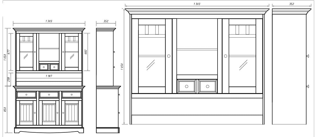 alzata per credenza shabby chic pino massello bianco e rovere