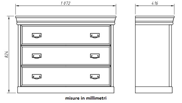 cassettiera shabby bianca 3 cassetti legno massello