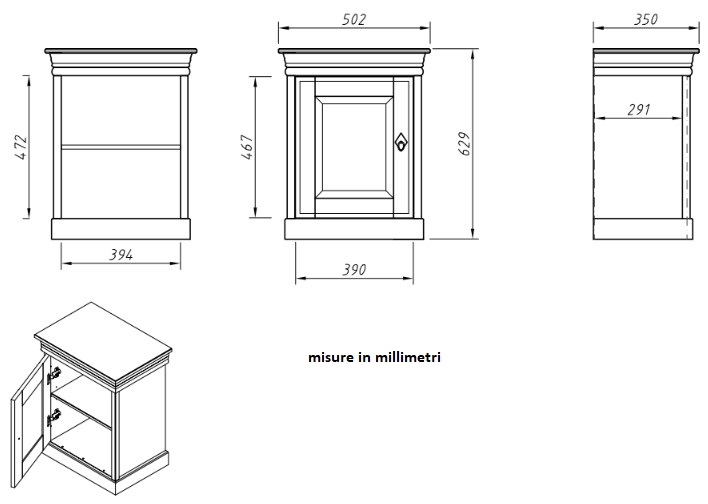 comodino shabby bianco legno massello pino miele