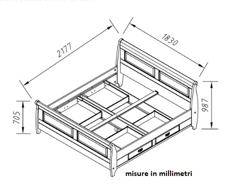 letto shabby bianco stile toscano con cassettoni legno massello