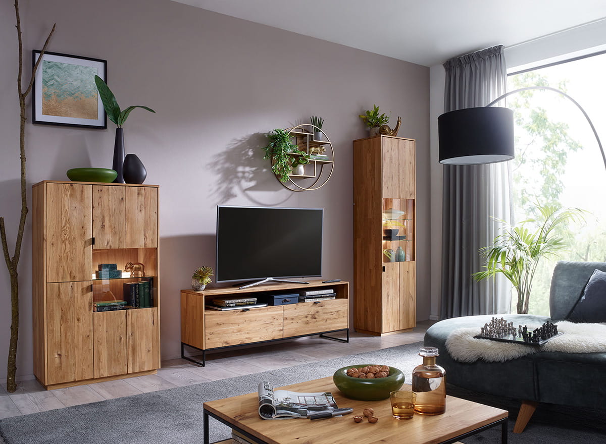 porta tv 2 ante legno naturale industriale minimalista rovere massello oliato