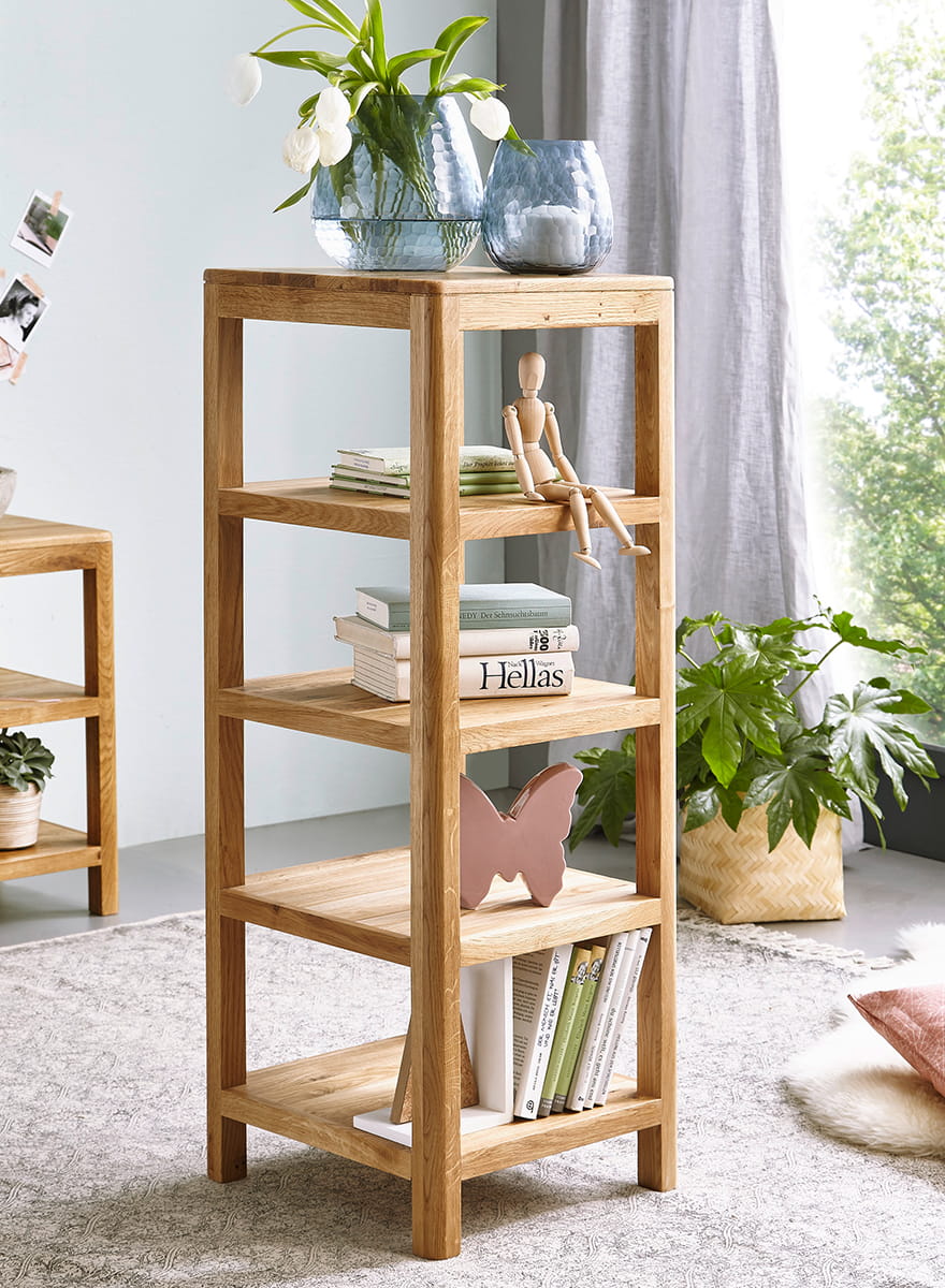 Libreria a scaffale in legno massello naturale oliato