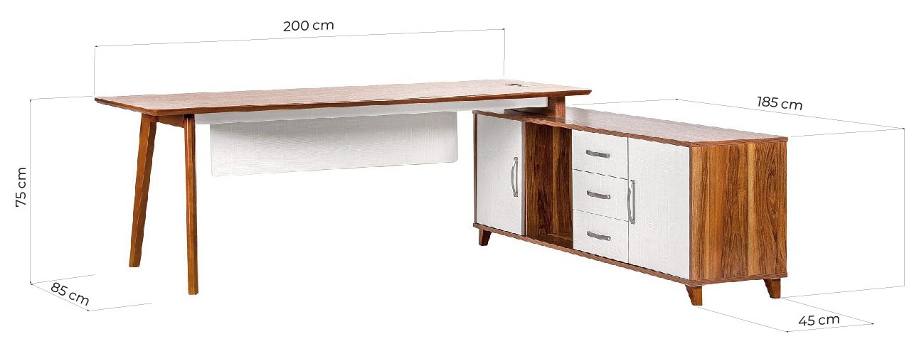 scrivania 2 metri in legno stile moderno immagine che raffigura le dimensioni arrediorg