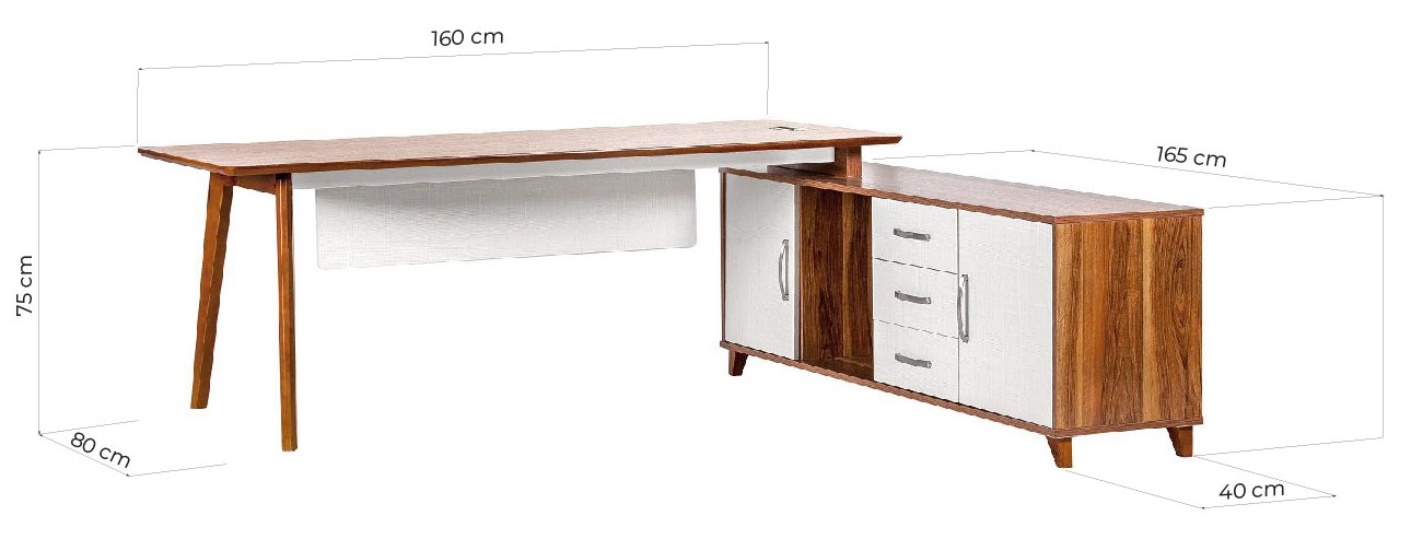 scrivania con mobile servizio in stile moderno in legno noce dimensioni