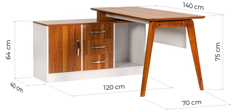 scrivanie operative legno 140 x 70 cm con cassetti e mobiletto laterale dimensioni