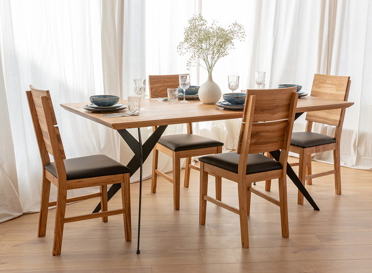 sedia rovere moderna massello sedile ecopelle marrone